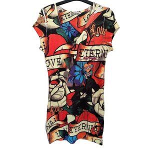 Vintage Ed Hardy Knit Dress True Love Rock N Roll Size Large
